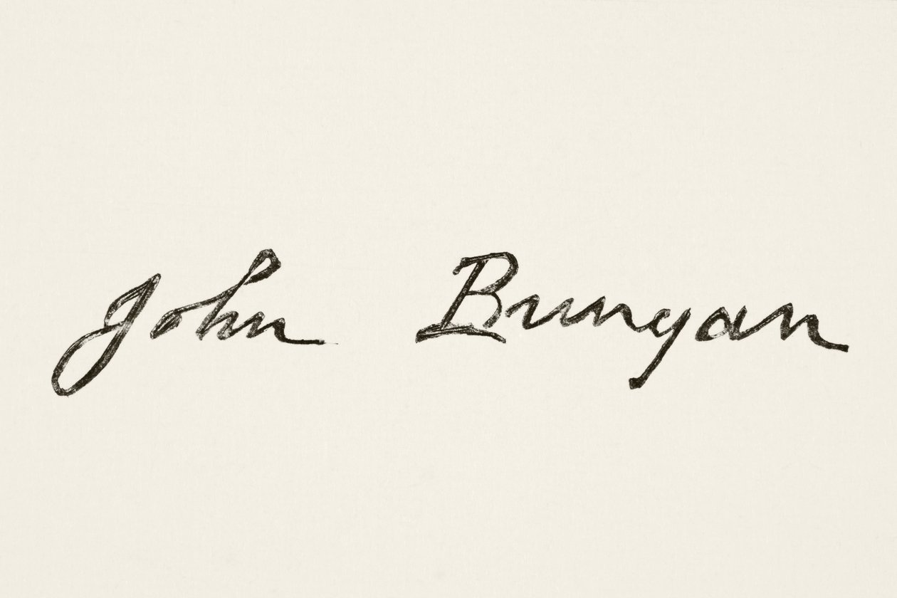 John Bunyanin allekirjoitus William Hickman Smith Aubreyn (1858-1916) teoksesta The National and Domestic History of England, julkaistu Lontoossa, noin 1890 tekijältä English School