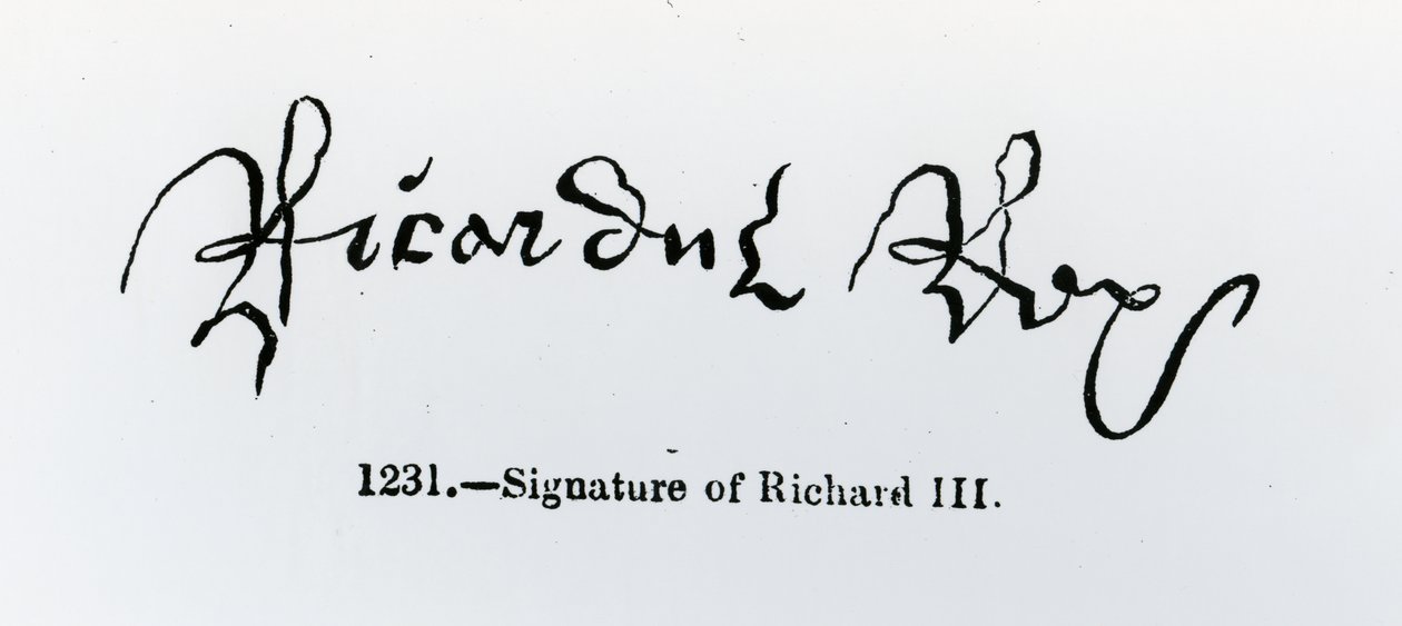 Richard III:n (1452-85) allekirjoitus (bw kuva) tekijältä English School