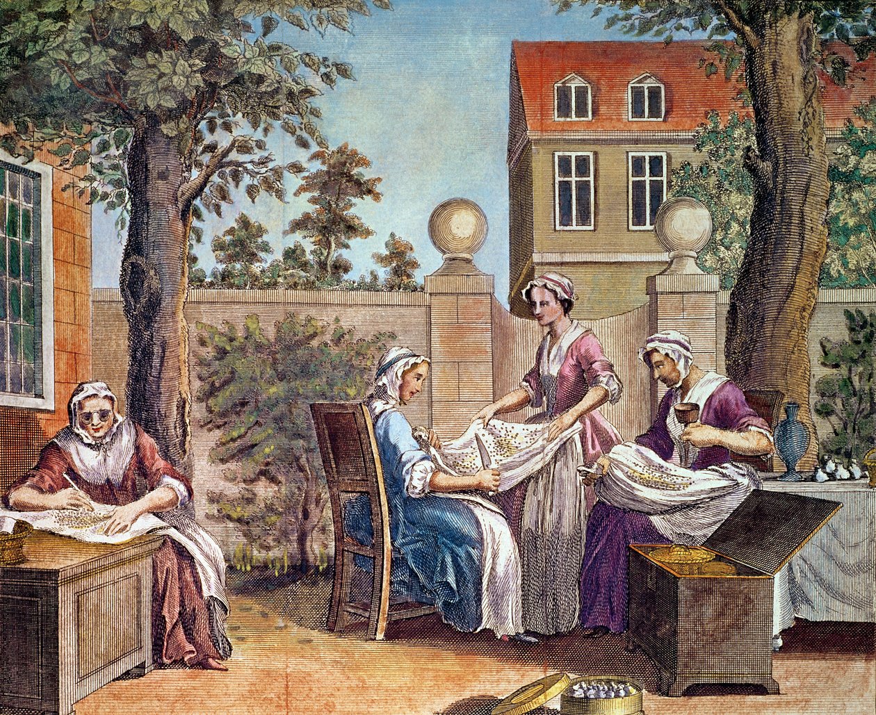 Silk-Making, kaiverrettu J. Hinton "Universal Magazine" varten Kings Armsissa, St. Paul