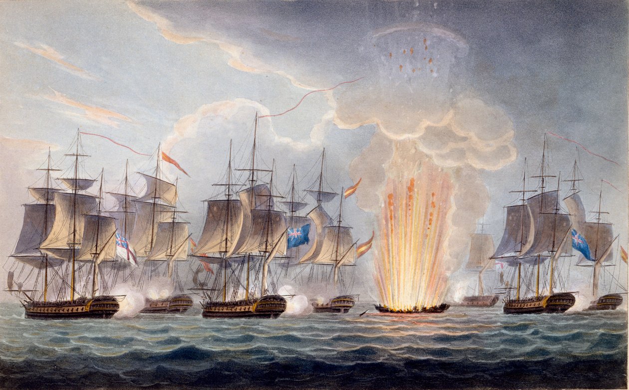 Sir Graham Mooresin toiminta Cape St. Maryn edustalla, 5. lokakuuta 1804, teoksesta The Naval Chronology of Great Britain, kirjoittanut J. Ralfe tekijältä English School