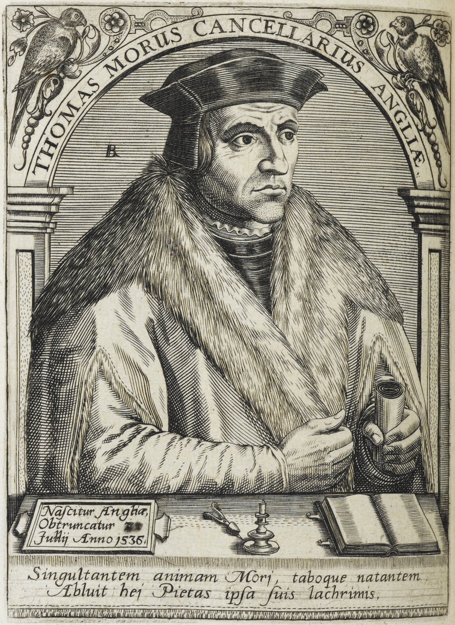 Sir Thomas More, pyhimys, kuva teoksesta "Viidenkymmenen miehen kuvakkeet, joilla on loistava oppiminen ja oppiminen..." tekijältä English School