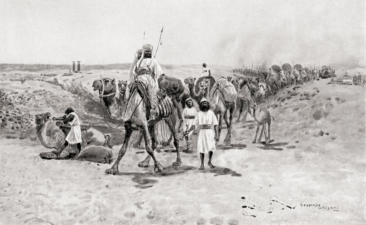 Salomo lähettää lahjoja Hiram I:lle, foinikialle Tyroksen kuninkaalle Hutchinsonin kansojen historiasta, pub.1915 tekijältä English School