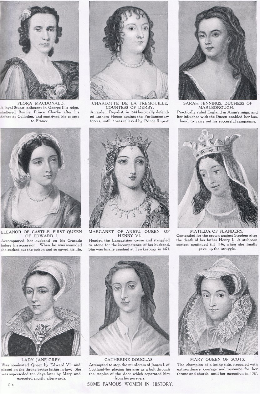 Jotkut kuuluisat naiset historiassa, kuva Hutchinsonin kansakuntien historiasta, n. 1910 tekijältä English School