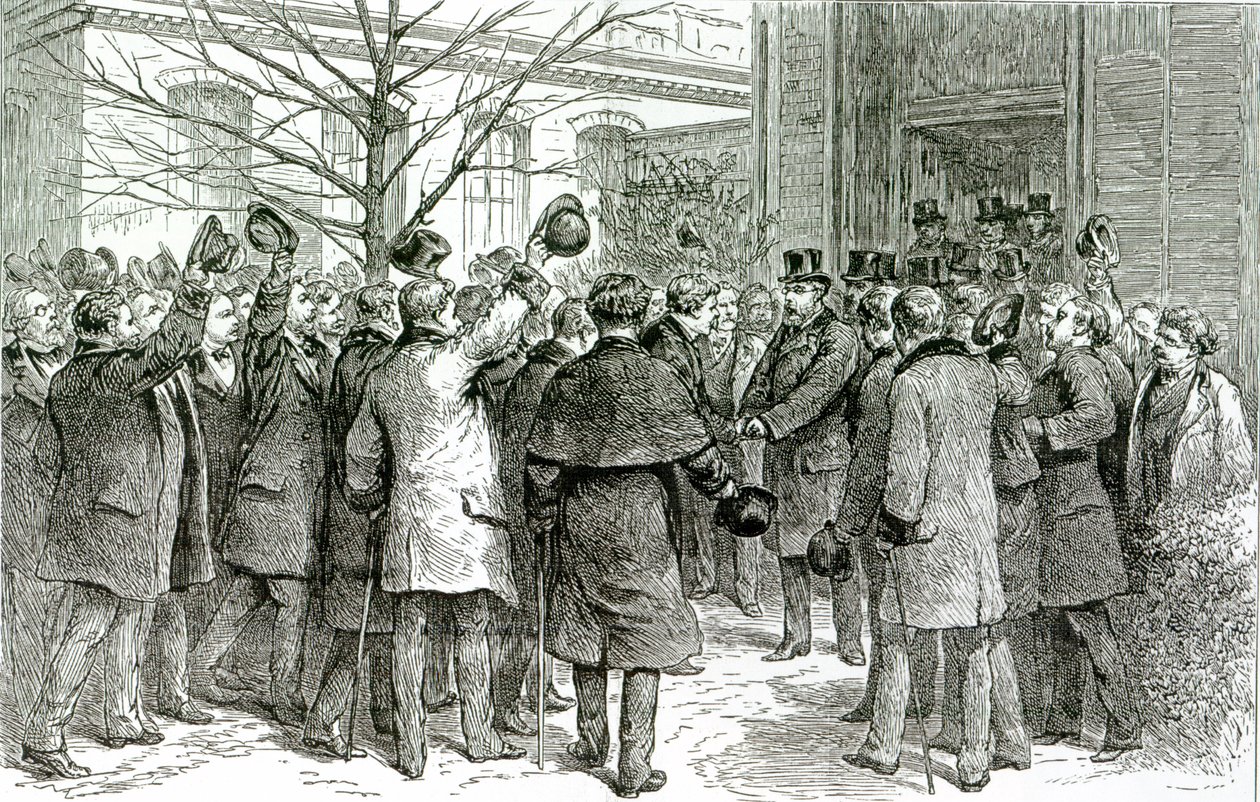 Sr. Robert Koch (1843-1910) lähti kuninkaallisesta sairaalasta, jossa englantilaista potilasta hoidetaan, The Graphicista, 6. joulukuuta 1890 tekijältä English School