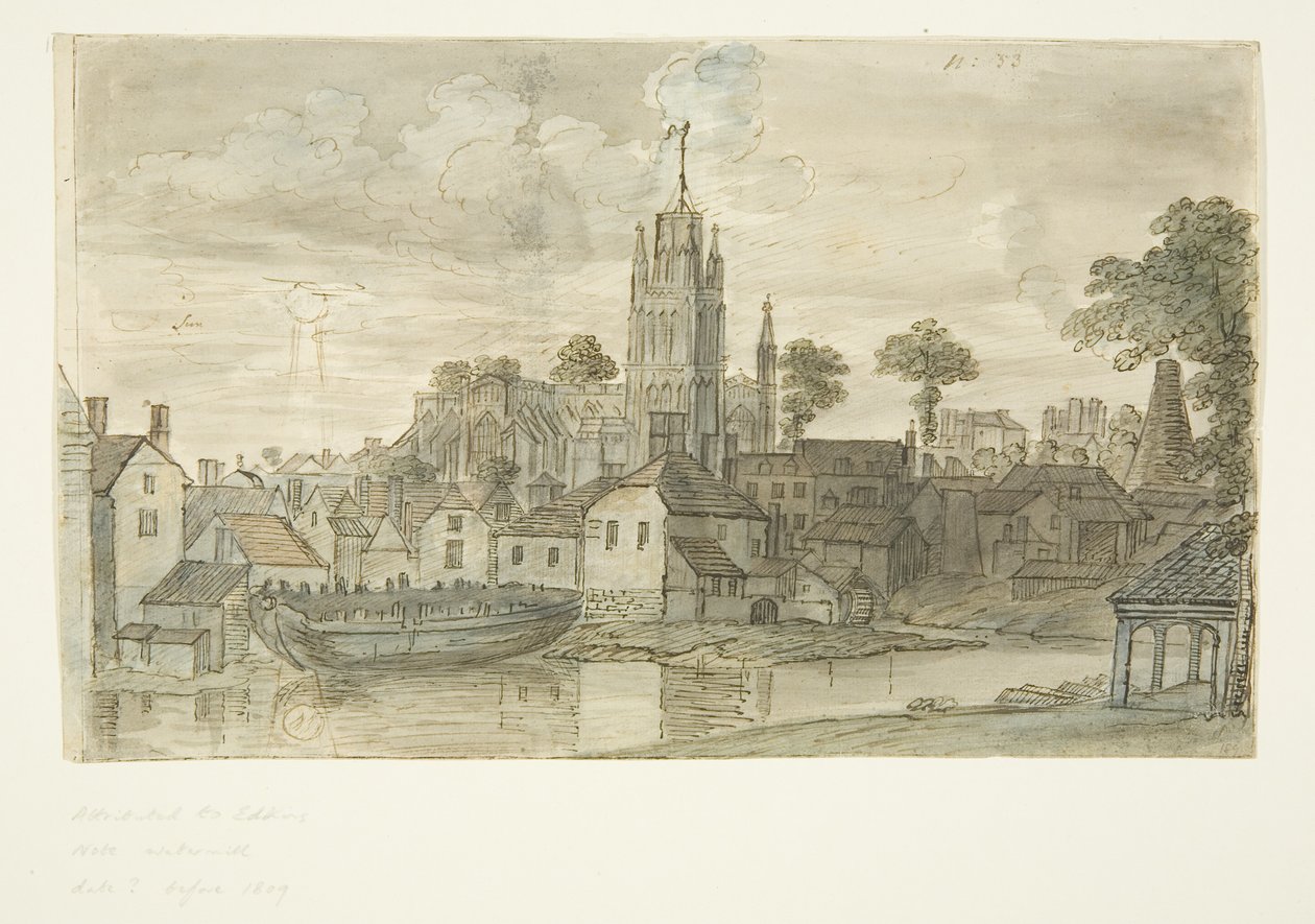 St Mary Redcliffe -kirkko Redcliffe Backista (kynä- ja mustepiirros leijonasta kääntöpuolella) (kynä ja akvarelli paperille) tekijältä English School