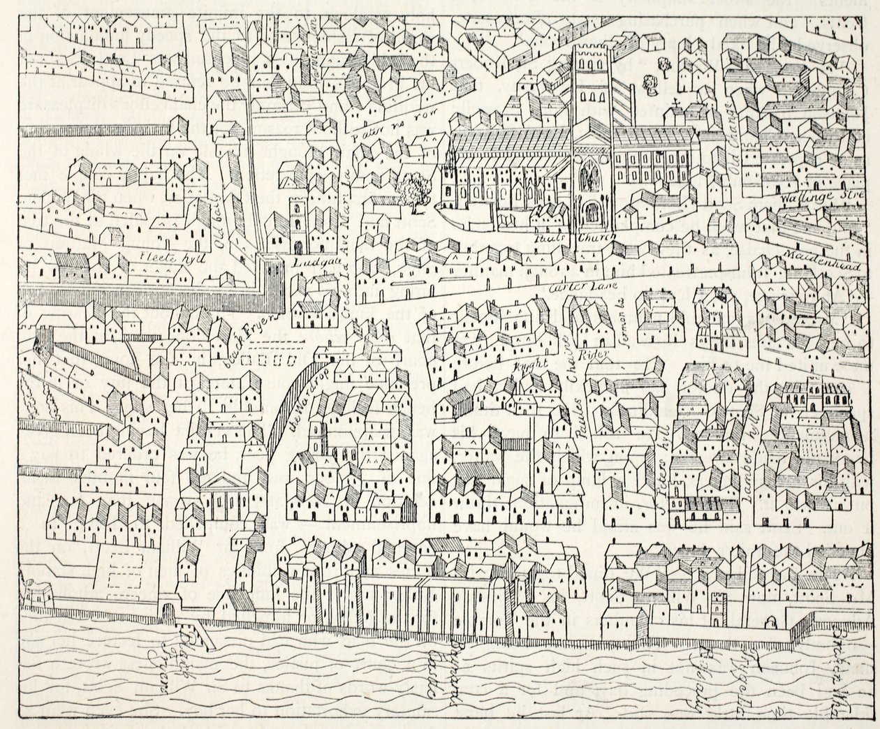 St Pauls and Neighbourhood, Aggas Plan, 1563 tekijältä English School