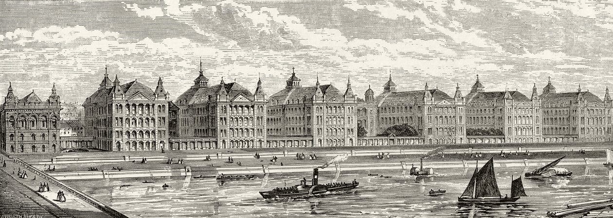 St. Thomasin sairaala 1800-luvulla, pastori Richard Lovettin teoksesta "London Pictures: Drawn with Pen and Pencil", julkaistu 1890 tekijältä English School