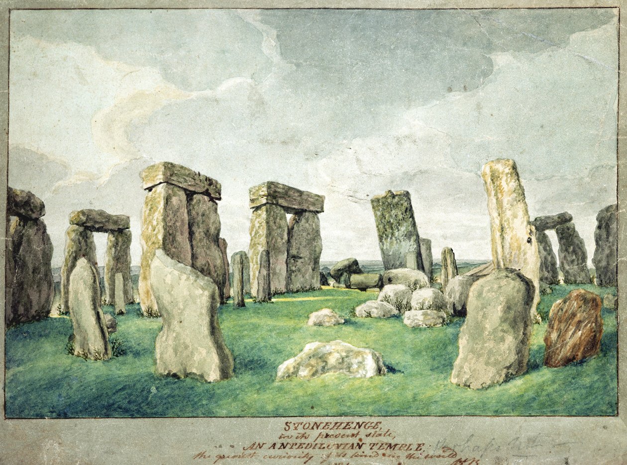 Stonehenge nykyisessä muodossaan, Anpedilunian temppeli, 1821 (wc paperilla) tekijältä English School