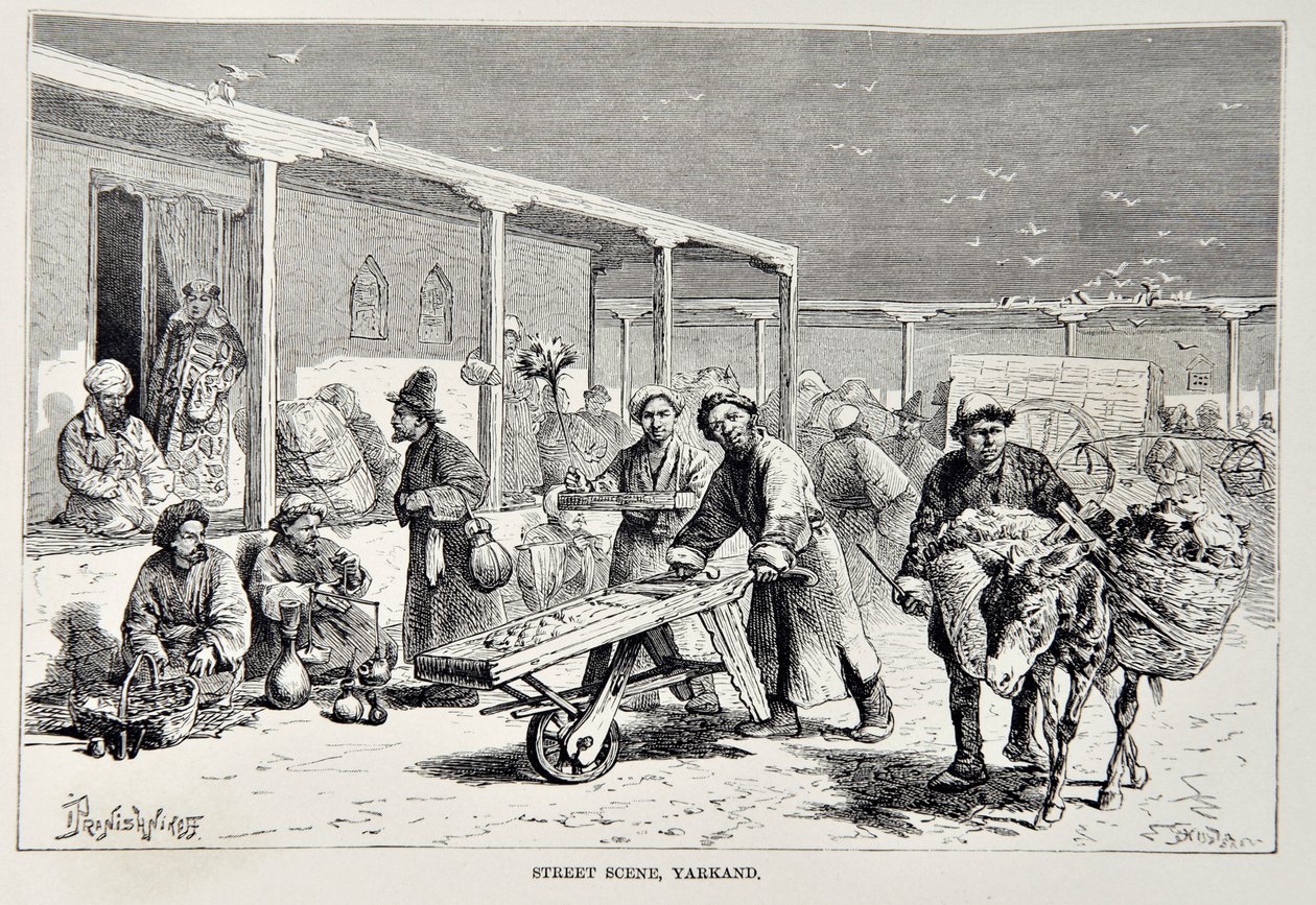 Katukuvaus, Yarkand, Elisee Reclusin kuvitus julkaisusta The Universal Geography, maa ja sen asukkaat, julkaistu 1878 tekijältä English School