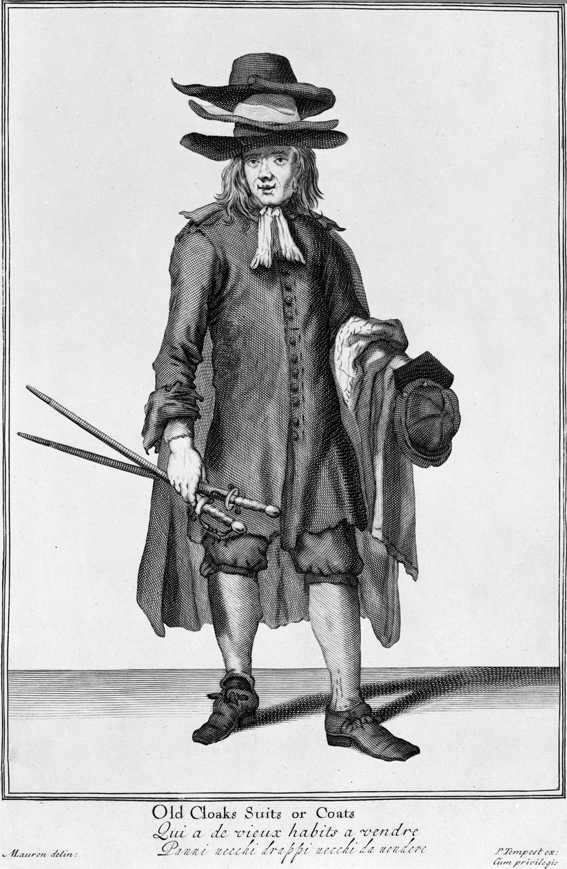 Katukauppias myy vanhoja kaakkeja, pukuja ja takkeja, 1666 tekijältä English School