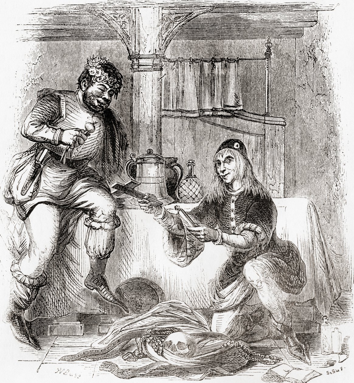 Sumpnour ja Pardoner, Vanhasta Englannista: A Pictorial Museum, pub. 1847 tekijältä English School