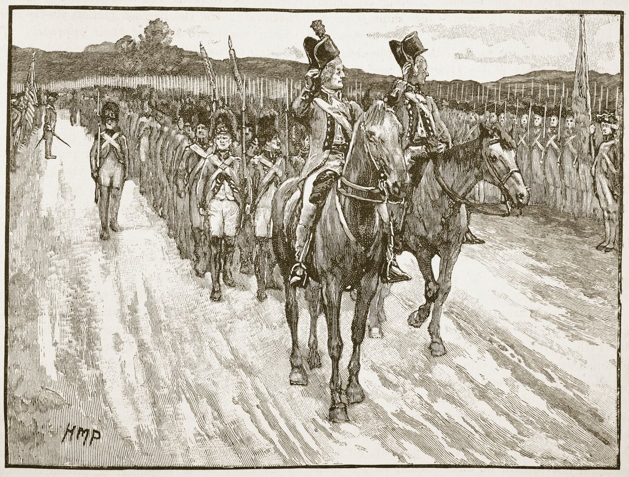 Lord Cornwallisin antautuminen, York Town, 1781, Cassells Illustrated History of England -kuva (seepiakuva) tekijältä English School