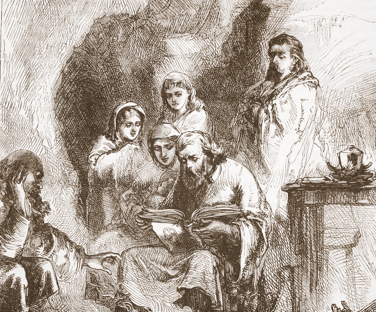 Taborites palvomassa luolassa, kuvitus James Aitken Wylien (1808-1890) Protestantismin historiasta, pub. 1878 tekijältä English School