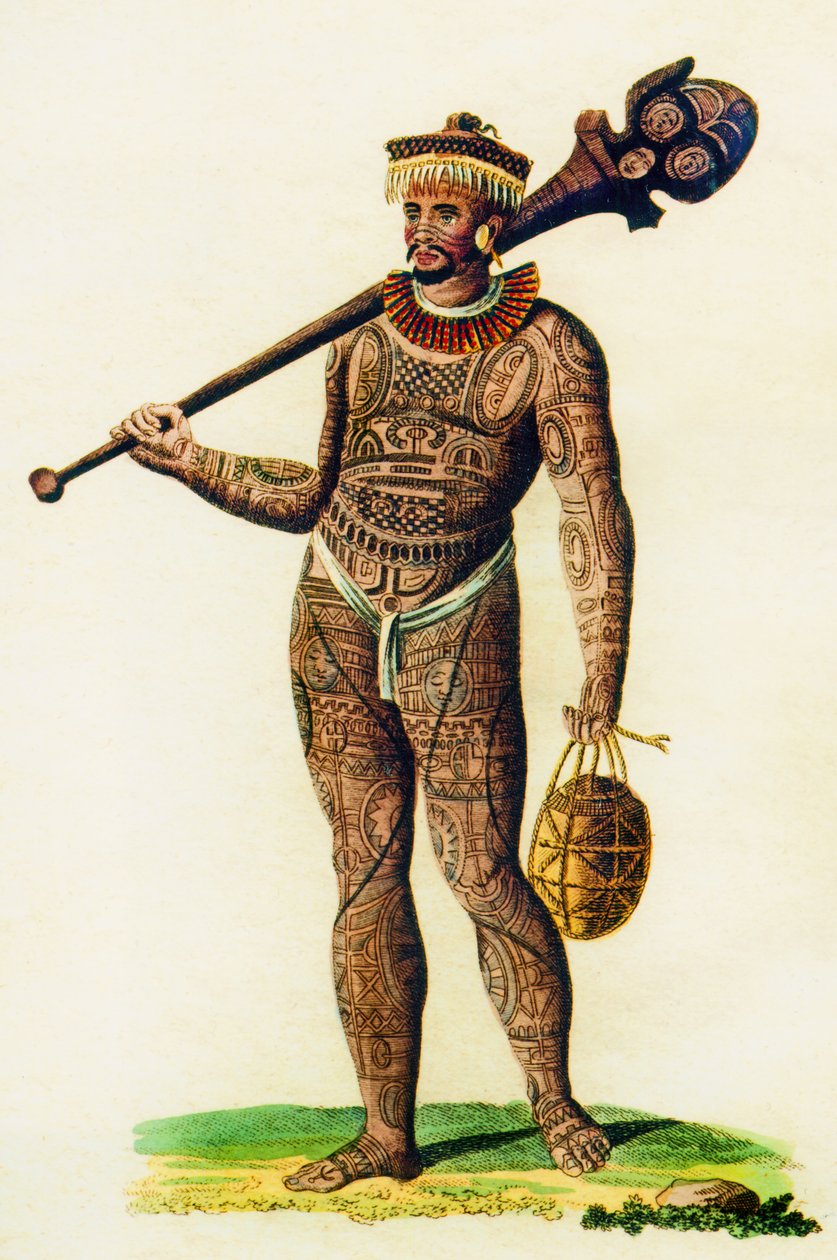 Tatuoitu mies Marquesas-saarilta, 1843 tekijältä English School