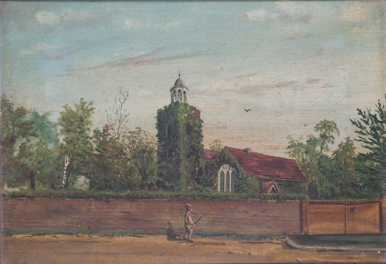 Teddingtonin kirkko Middlesexissä, noin 1900 (öljy kankaalle). tekijältä English School