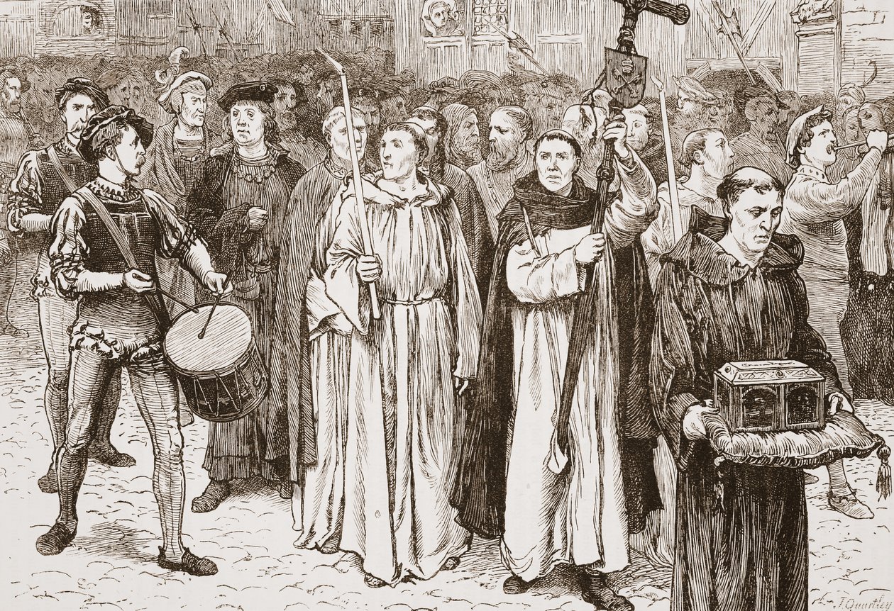 Tetzels Procession, kuvitus James Aitken Wylien (1808-1890) Protestantismin historiasta, pub. 1878 tekijältä English School