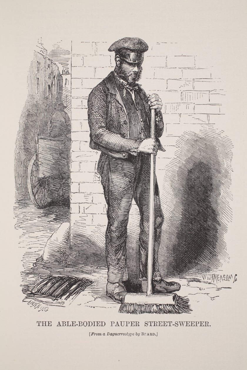 The Able-Bodied Pauper Street-Sweeper, Richard Beardin daguerrotypiasta, kuvitus London Labourista ja London Poor, Henry Mayhew, pubi. 1862 tekijältä English School