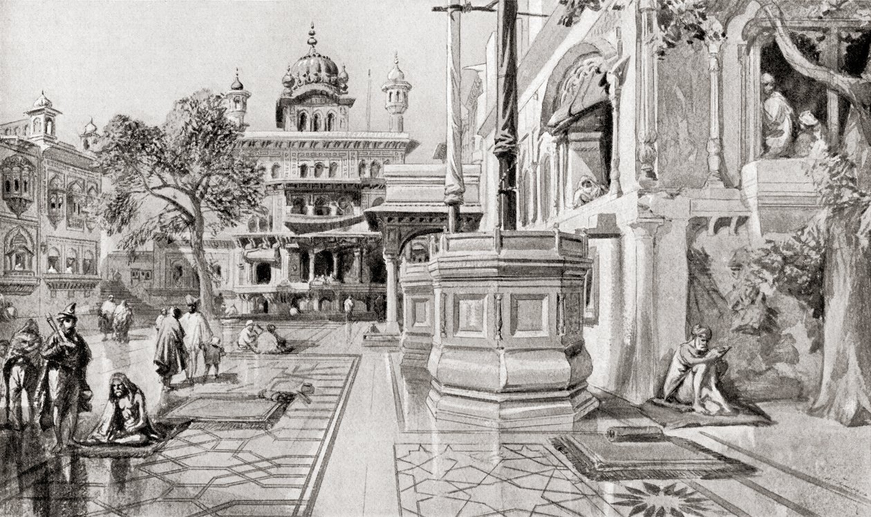 Akal Takht tai Akal Bunga, Harmandir Sahib (Kultainen temppeli), Amritsar, Punjab, Intia vuonna 1864, Hutchinson