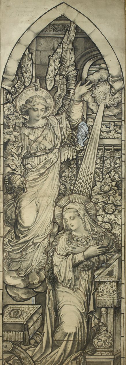 The Annunciation, Heaton, Butler & Baynen työpaja, n. 1900 (musta värikynä ja wc korotettu valkoisella) tekijältä English School