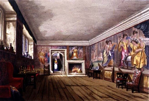 Ante Room, Cotehele-talo, n. 1830-40 (värilitho) tekijältä English School