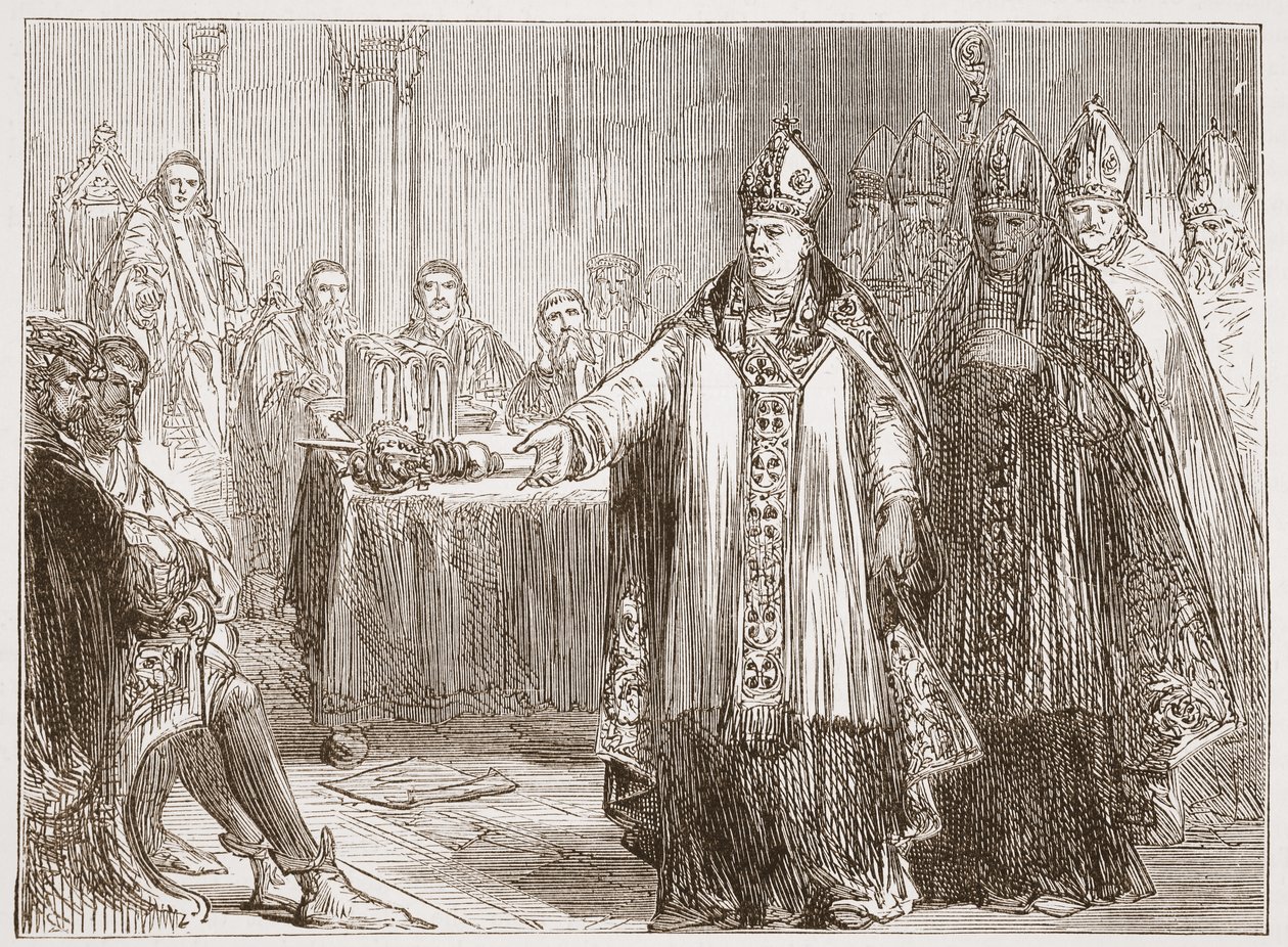 Yorkin ja Canterburyn arkkipiispat Westminster Abbeyn parlamentissa, esimerkki James Aitken Wylien (1808-1890) teoksesta The History of Protestantism, pub. 1878 tekijältä English School