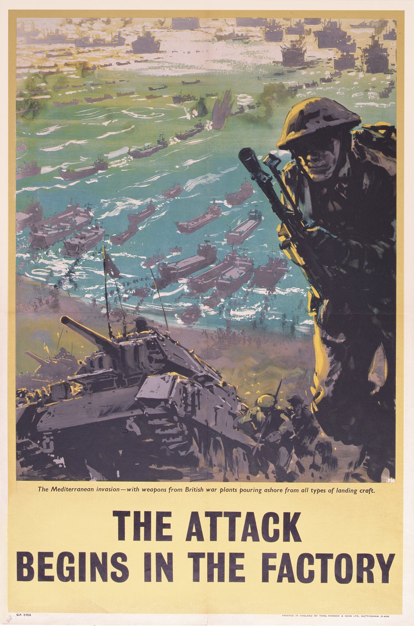 The Attack Begins in the Factory, toisen maailmansodan juliste, 1943 tekijältä English School