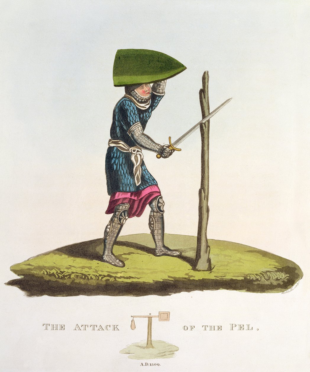 Pelin hyökkäys, 1300, kaiverrus W. Maddocks, Samuel Rush Meyrickin Ancient Armourista, 1824 tekijältä English School