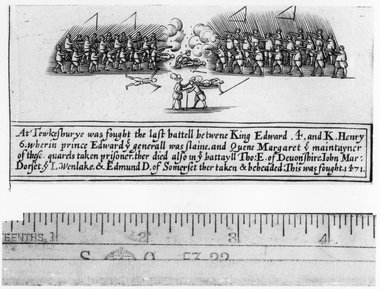 Tewkesburyn taistelu käytiin kuningas Edward IV:n (1442-83) ja prinssi Edwardin (1453-71) välillä vuonna 1471. tekijältä English School