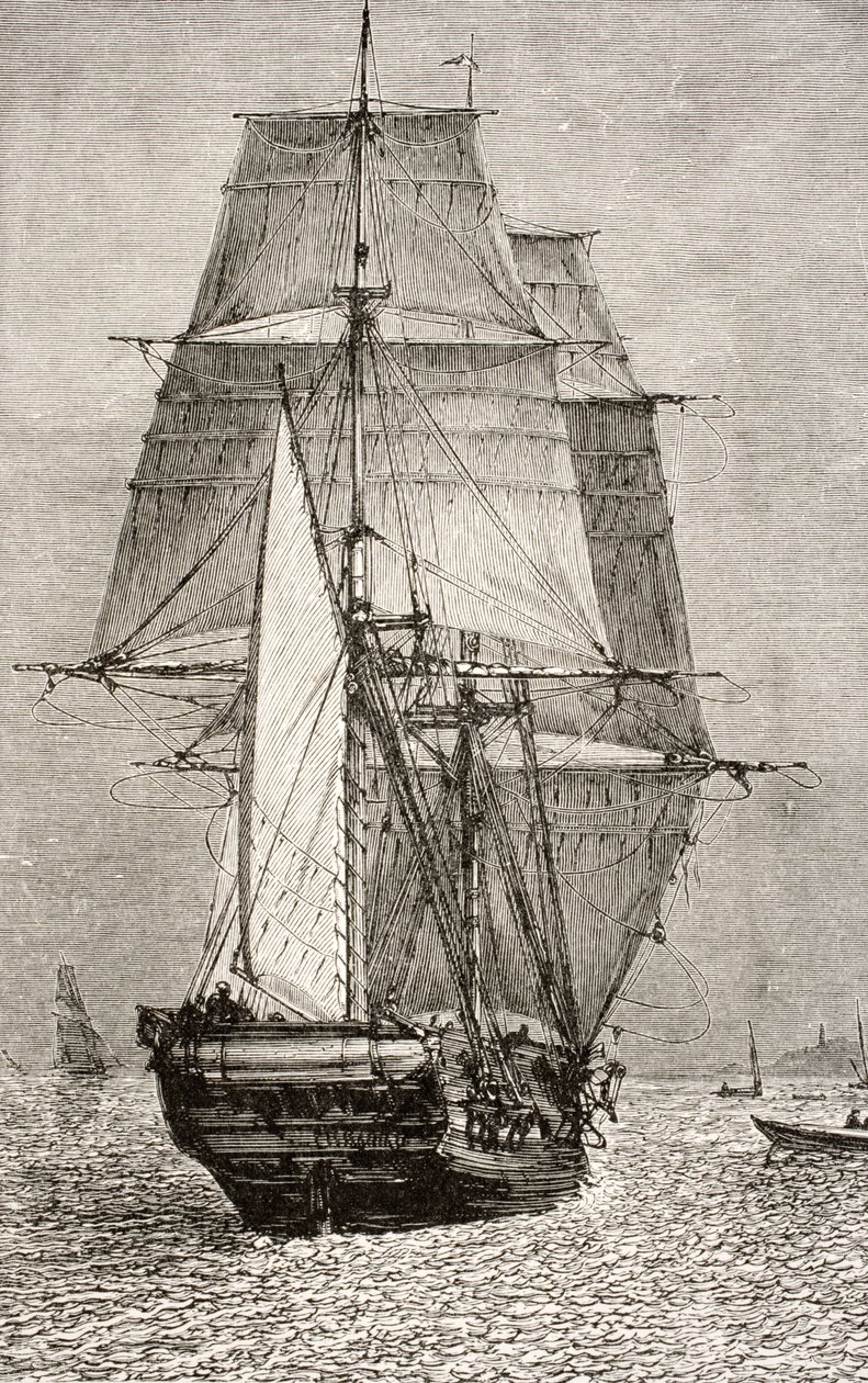 The Brig HMS Beagle, Charles Darwinin (1809-92) "Journal of Researches" -julkaisusta, julkaisija Nelson and Sons, 1890 tekijältä English School