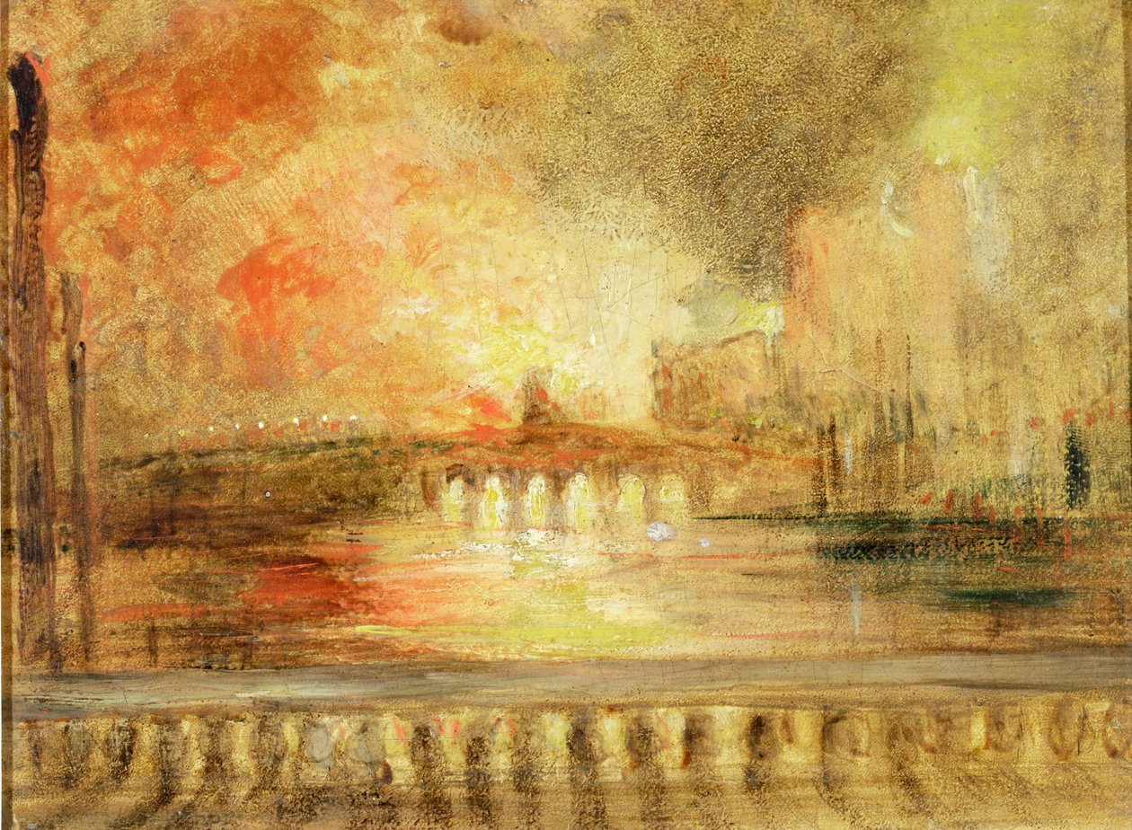 Parlamenttitalojen polttaminen, jonka aiemmin katsottiin syyllistyneen J.M.W. Turner (1775-1851) tekijältä English School