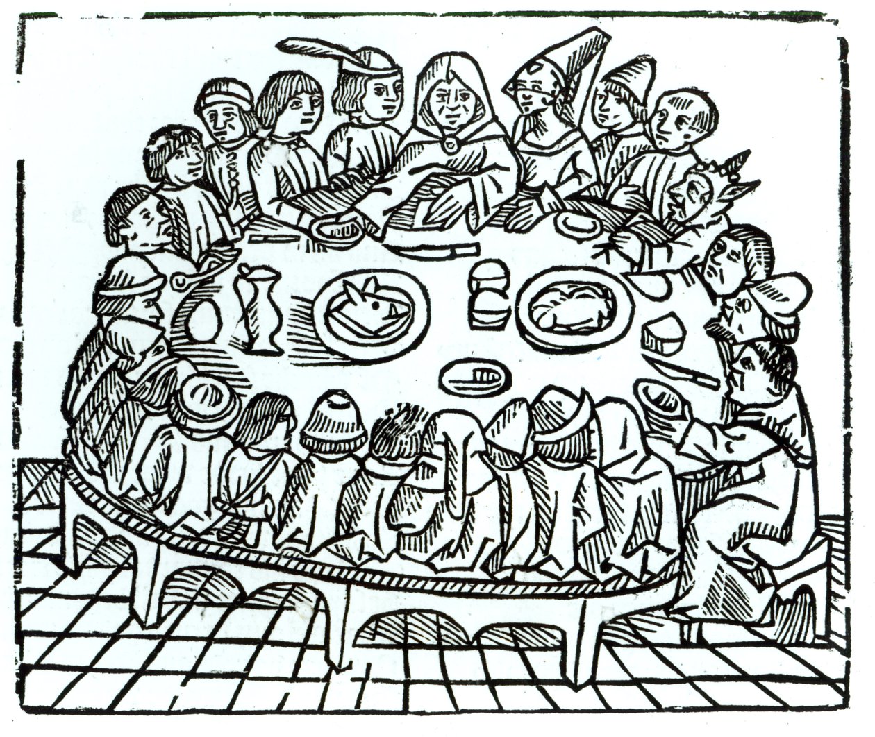 The Canterbury Pilgrims na nakaupo para sa isang shared meal, ilustrasyon mula sa 