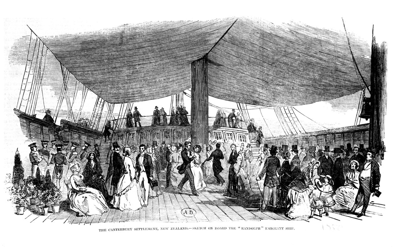 Canterbury Settlement, Uusi-Seelanti - luonnos Randolph Emigrant -laivalla, 1850 tekijältä English School