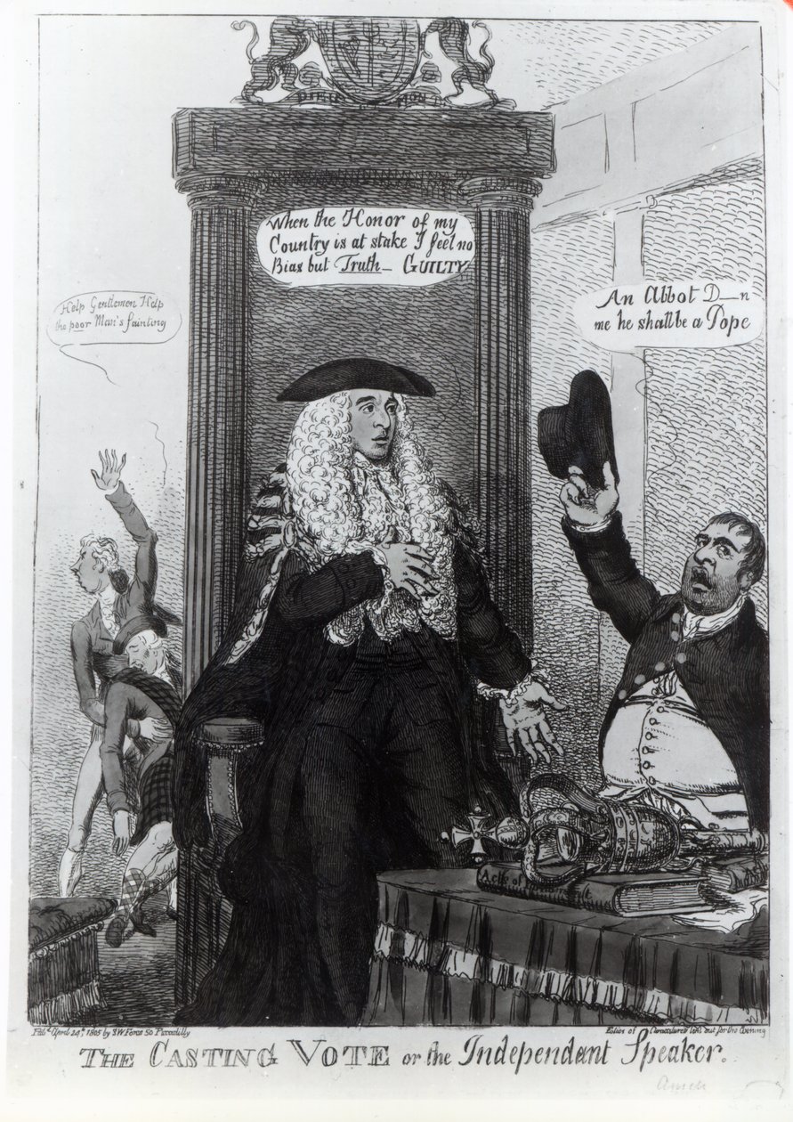 The Casting Vote, or the Independant Speaker, satiirinen pilapiirros, jossa on silloinen pääministeri Henry Addington, 1805 (vedos). tekijältä English School