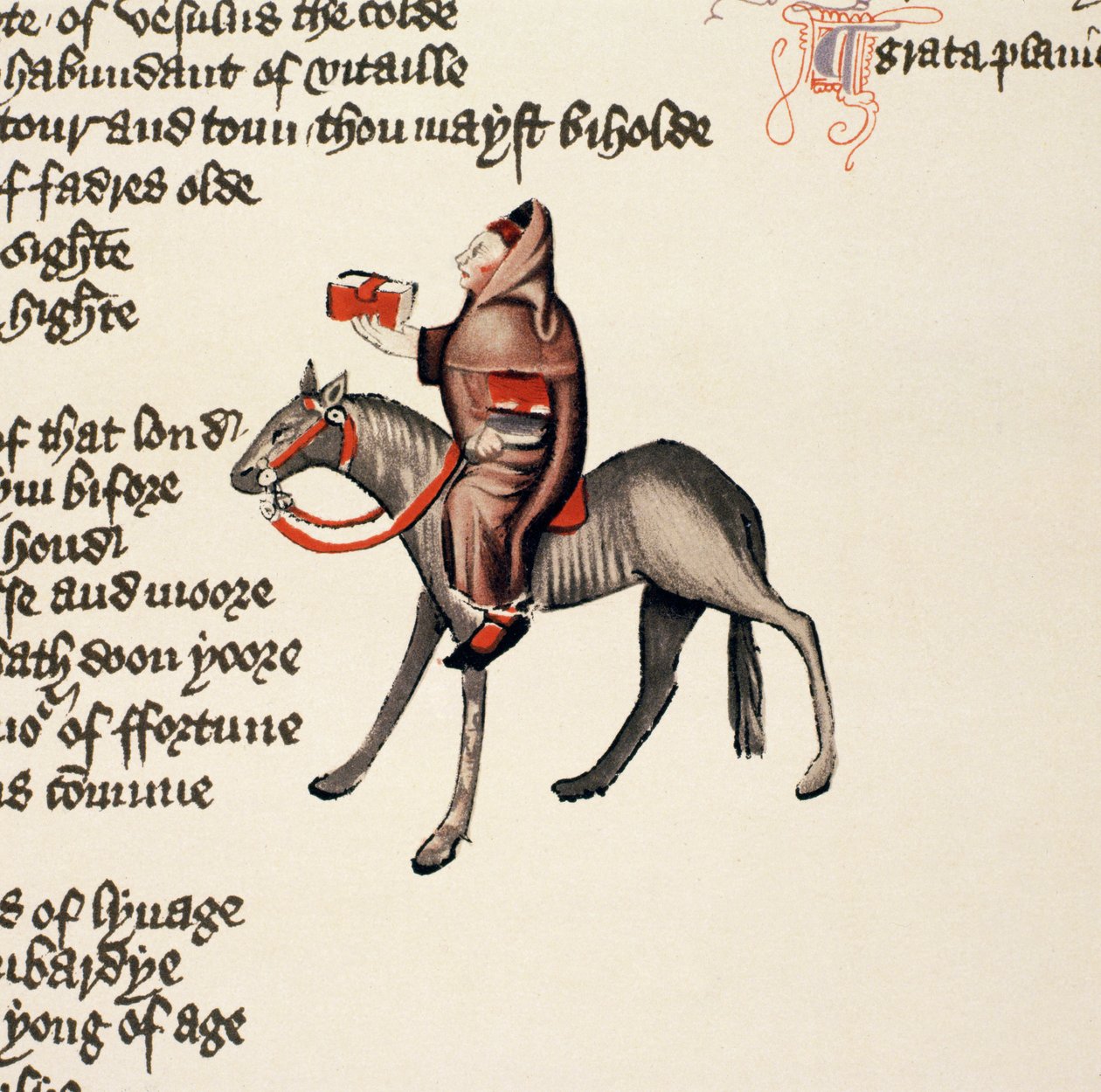 The Clerk of Oxfords Tale, yksityiskohta The Canterbury Talesista, kirjoittanut Geoffrey Chaucer (n. 1342-1400) Ellesmeren käsikirjoitus, faksipainos, 1911 (alkuperäiset tiedot, katso 128942) tekijältä English School