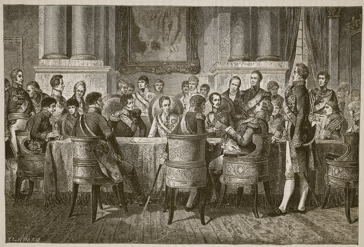 Wienin kongressi, kuvitus Cassells Illustrated History of Englandista (seepiakuva) tekijältä English School