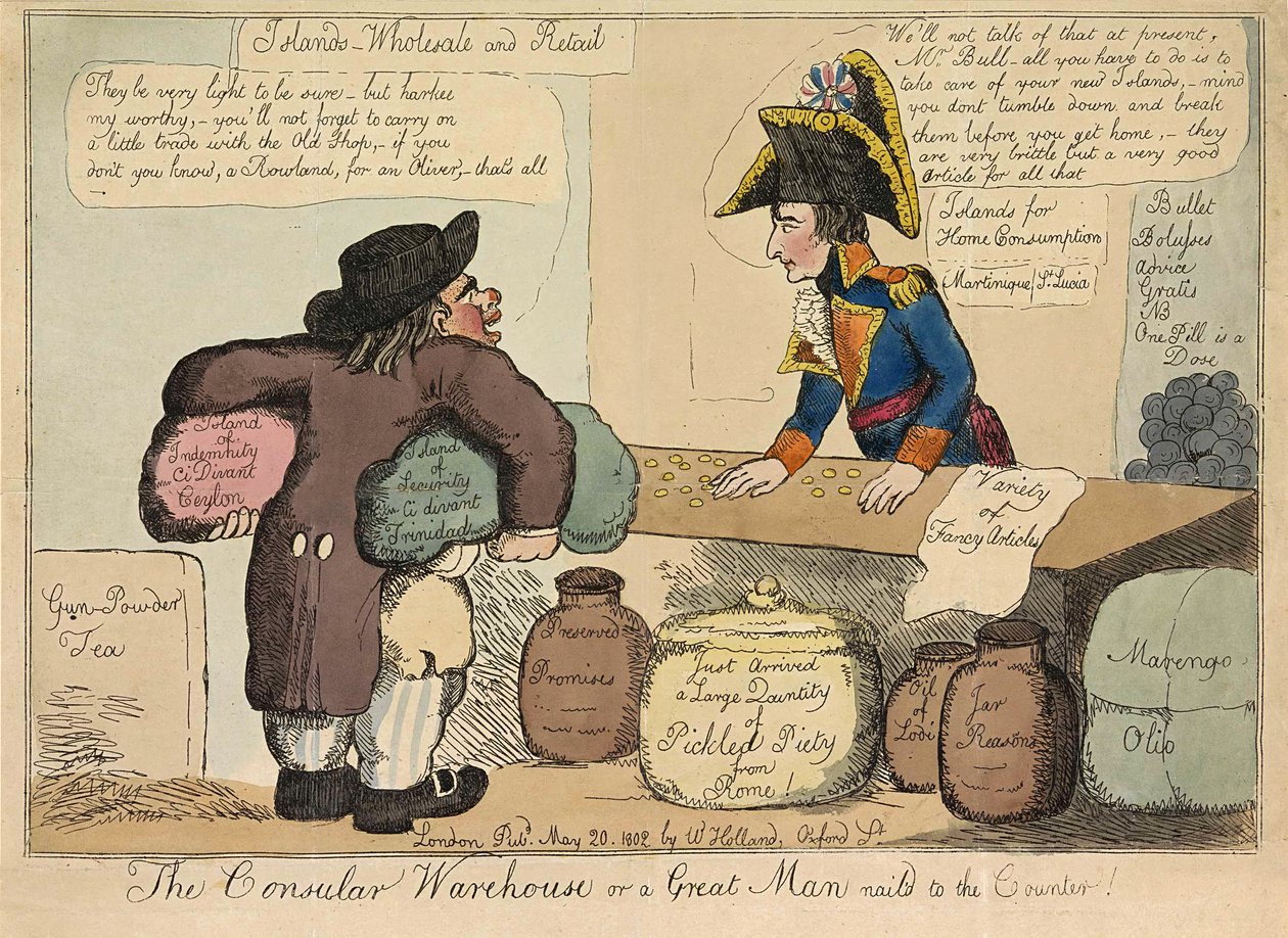 Konsulivarasto tai tiskille naulattu suuri mies, pubi. 1802 (käsinvärinen kaiverrus) tekijältä English School