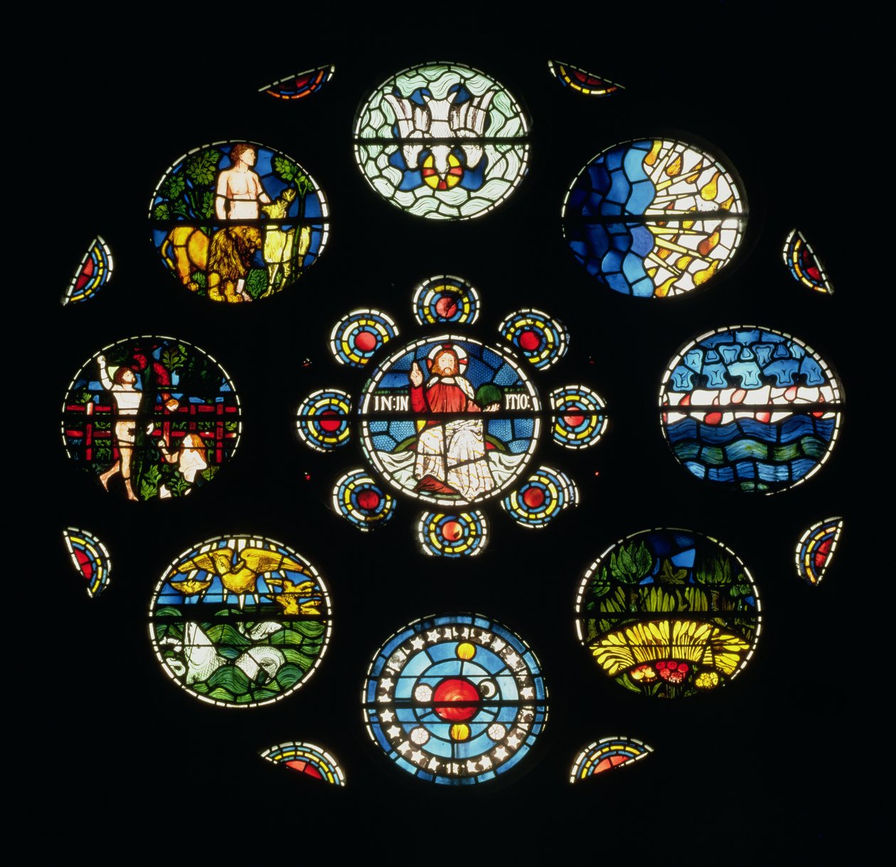 The Creation Window, suunnittelija Philip Webb, William Morris ja Edward Burne-Jones, 1861 tekijältä English School