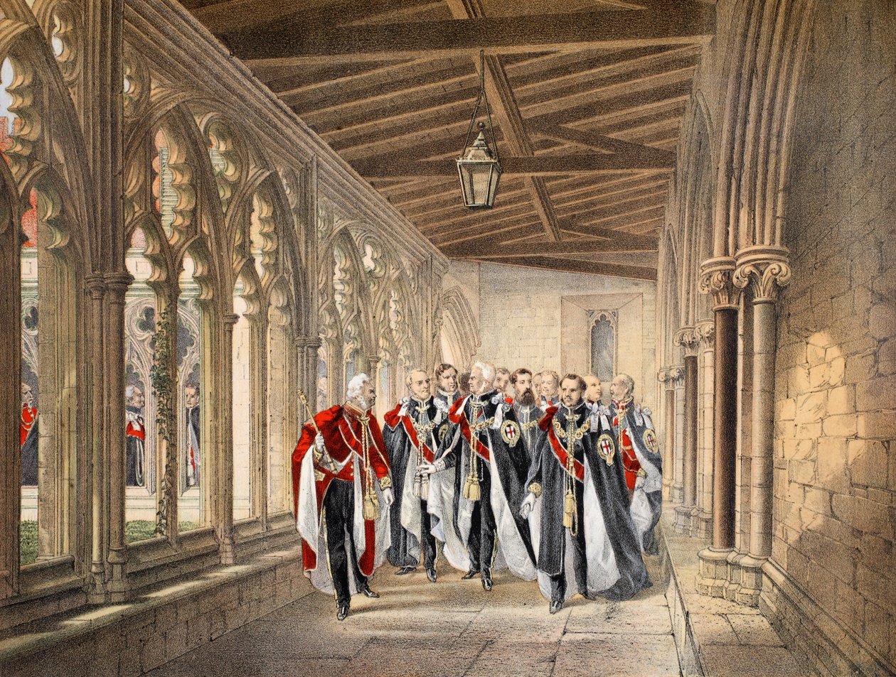The Deans Cloister, Windsor, 10. maaliskuuta 1863, julkaisusta A Memorial of the Marriage of Edward VII ja Alexandra of Denmark, pub. 1864 tekijältä English School
