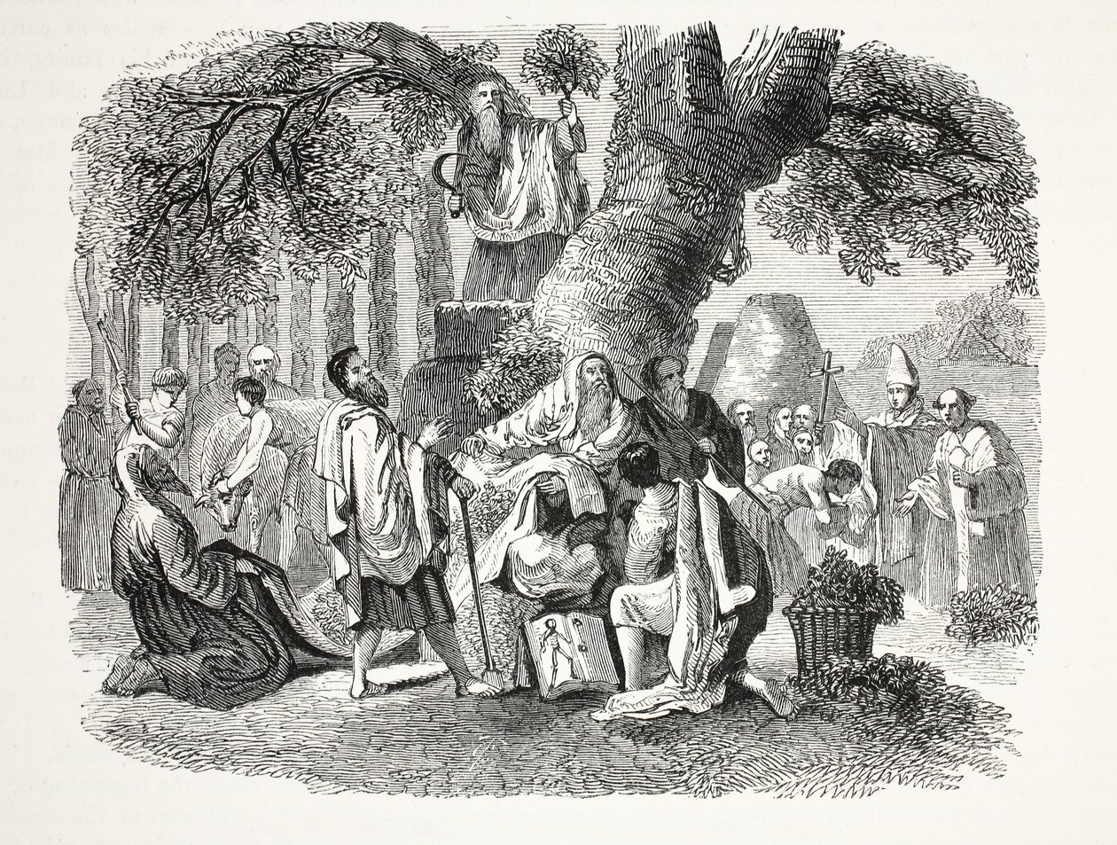 Druidit eli Branin ja hänen opetuslastensa kääntyminen kristinuskoon, pub. 1800-luku (teräskaiverrus) tekijältä English School