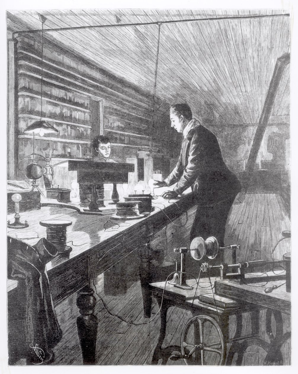 Sähkövalo, herra Edison (1847-1931) laboratoriossaan tekijältä English School