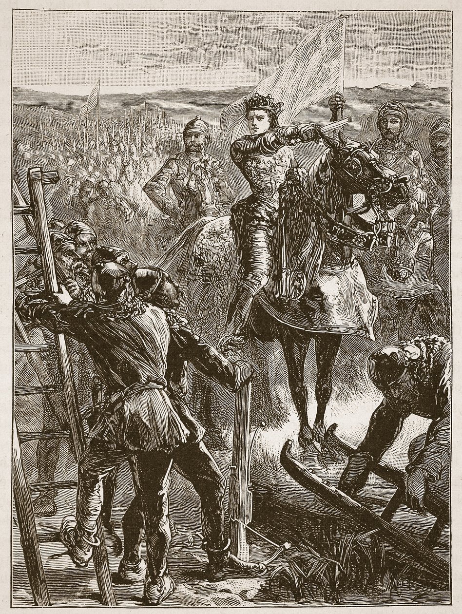 Englanti ennen Harfleuria, kuvitus Cassells Illustrated History of Englandista (seepiakuva) tekijältä English School