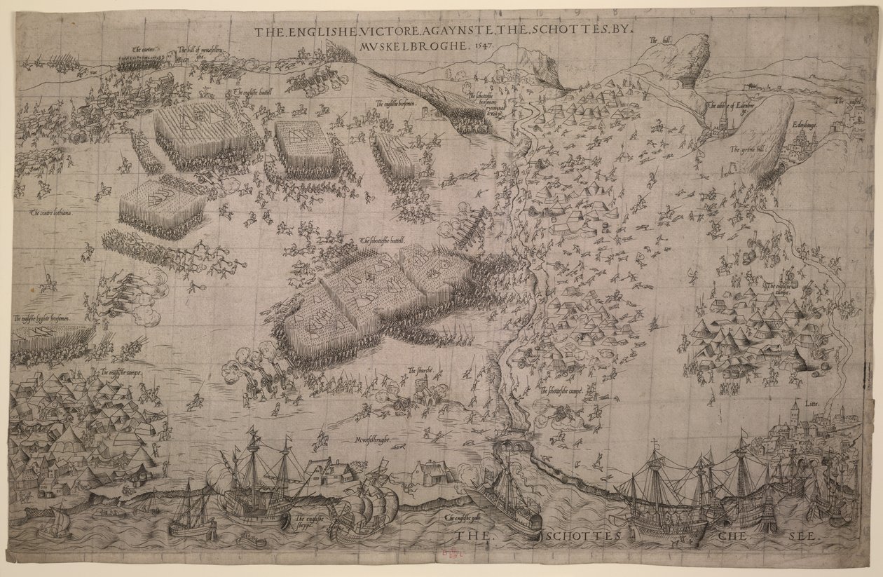 "Muskelbroghen englantilainen voitto Schotteita vastaan" 1547 (kaiverrus) tekijältä English School