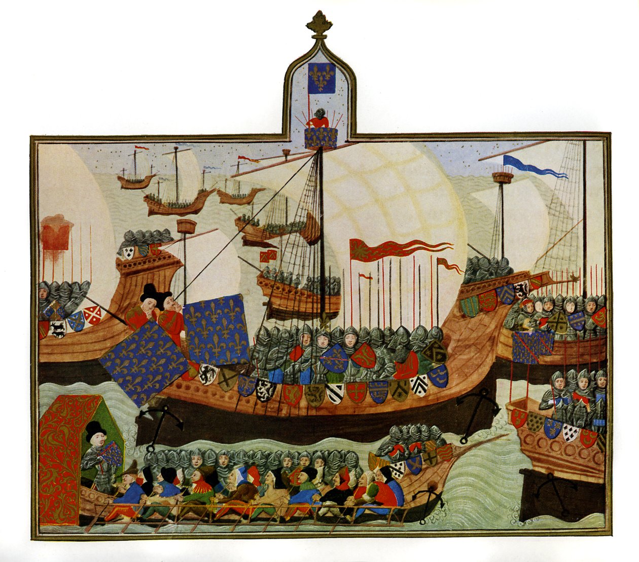 Ranskalaisten ja genovalaisten retkikunta Barbarialle, Froissartin kronikoista, kuvattu teoksessa "The Chronicler of European Chivalry". tekijältä English School