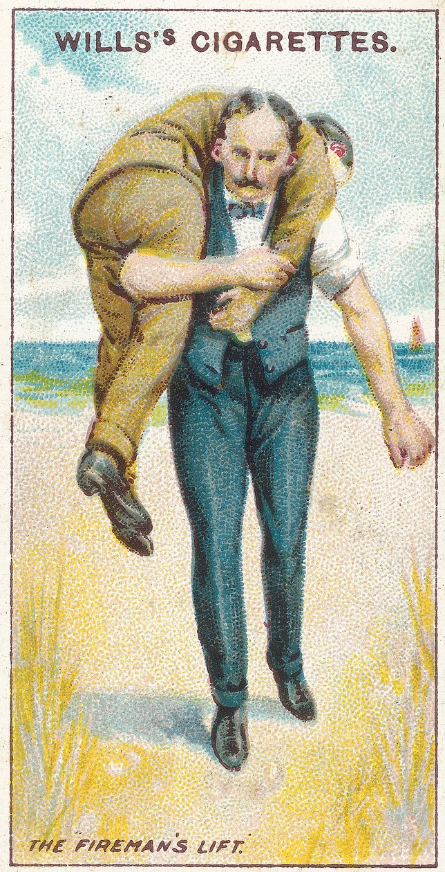Firemans Lift nro 2, nro 19 Willss-savukekorttien First Aid -sarjasta, 1913 tekijältä English School