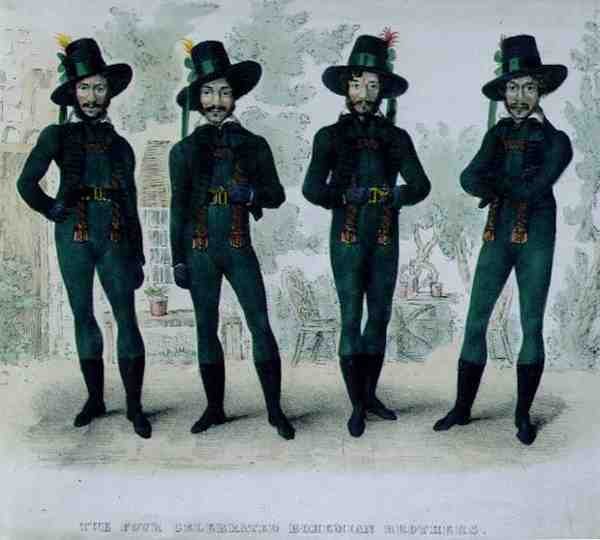 The Four Celebred Bohemian Brothers, n.1827 (värilitho) tekijältä English School