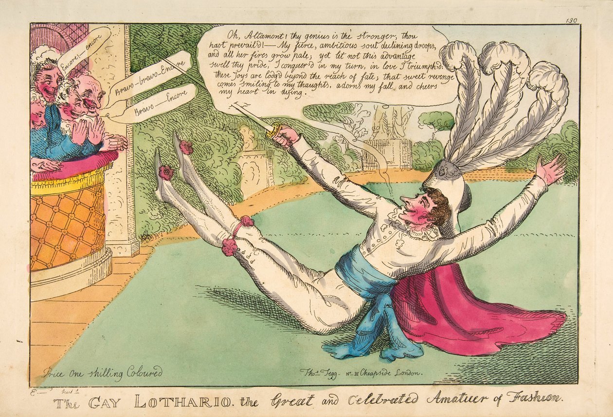 Homo Lothario. Suuri ja kuuluisa muodin harrastaja, pubi. 1813 (käsinvärinen kaiverrus) tekijältä English School