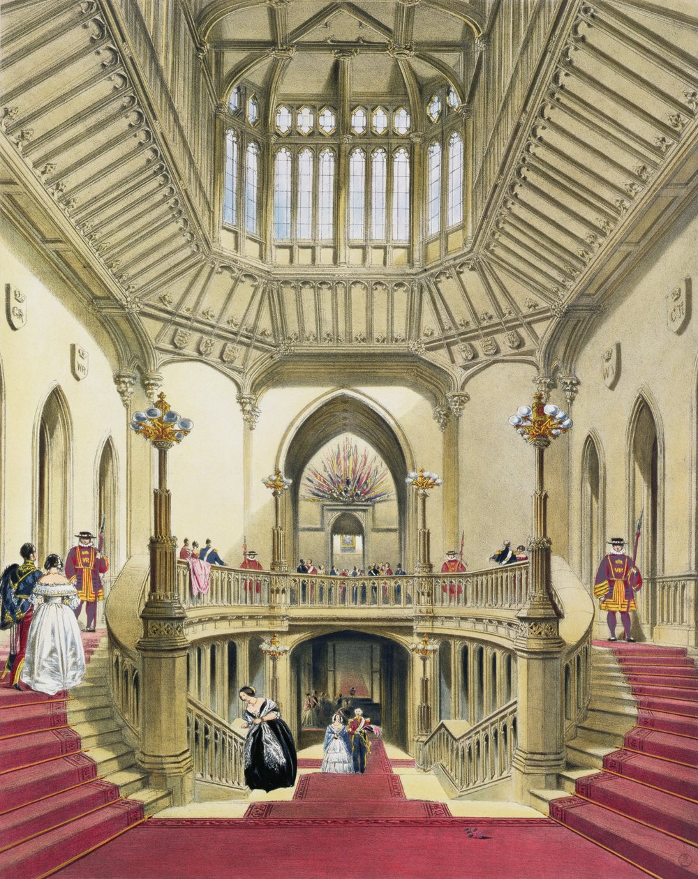 The Grand Staircase, Windsorin linna, William Henry Pynen (1760-1943) kuninkaallisten asuntojen historiasta, 1838 (akvatinta) tekijältä English School