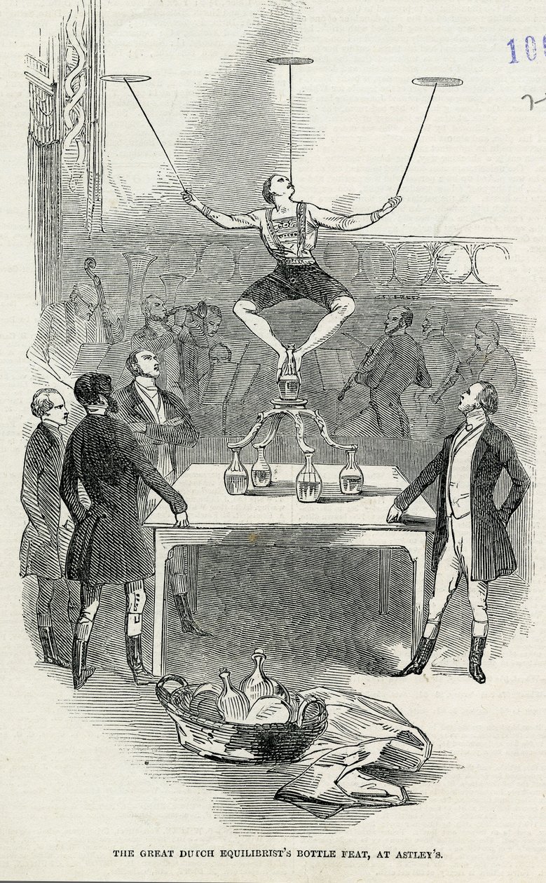 The Great Dutch Equilibrists Bottle Feat at Astleys, kuva otettu kuvitetusta London Newsista, 1846 tekijältä English School