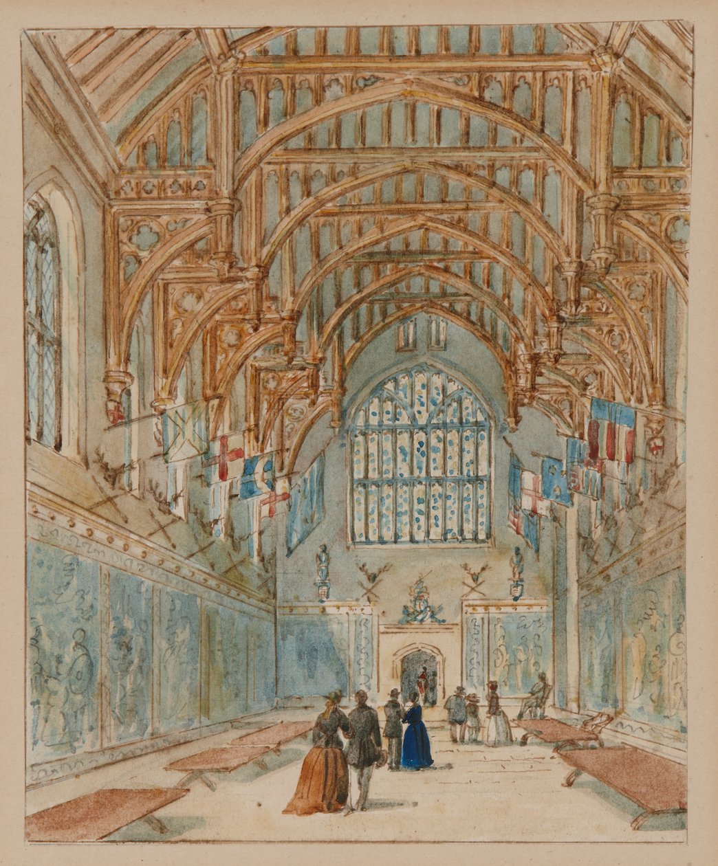 The Great Hall, Hampton Court Palace, n. 1860-70 (akvarelli paperille) tekijältä English School