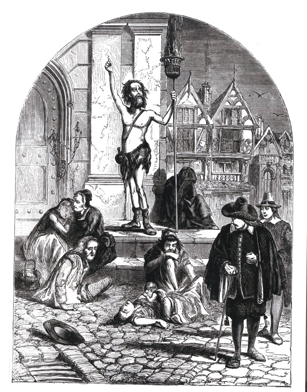 Suuri rutto vuonna 1665, Lontoota tuomitseva innokas (kaiverrus) (svetokuvassa) tekijältä English School